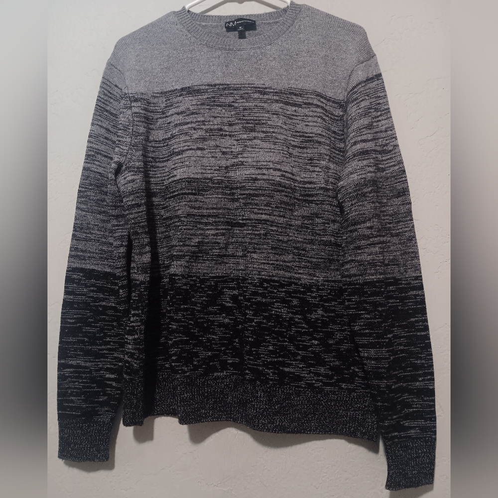 Neiman Marcus Sweater Men Wool-Cashmere Blend Black/Gray SzM Crew Neck Classic